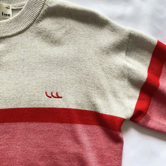 ARITZIA WILFRED FREE CAELA MERINO WOOL PINK GREY COLORBLOCK EMBROIDERED SWEATER - Picture 7 of 11